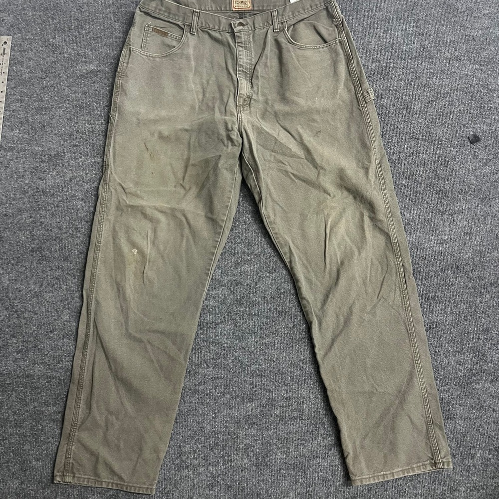 Schmidt Carpenter Pants Mens 40x34 Olive Green Cotton Canvas Utility Workwear